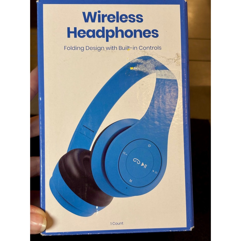 GEMS Wireless Headphones Blue Folding Over Ear Built-in Controls 080-17-9929